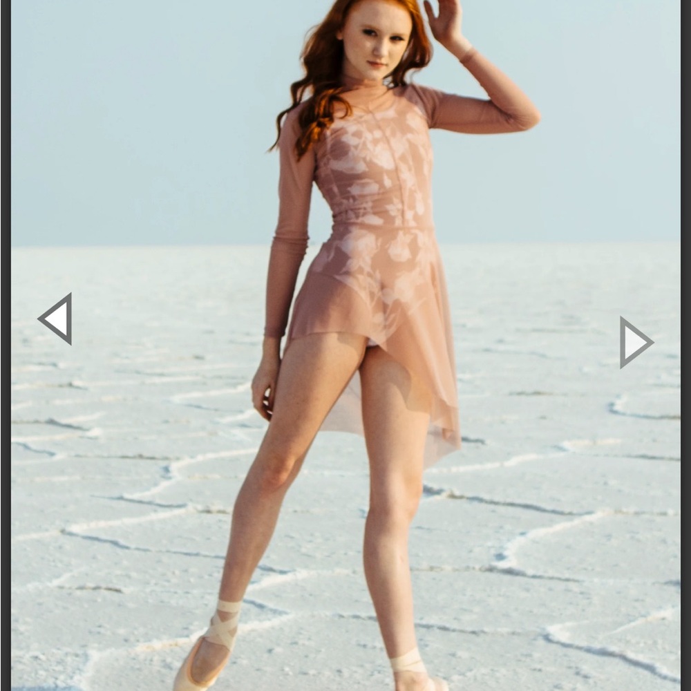 Eleve’ Light Pink Long Sleeve Mesh Asymmetrical Dress